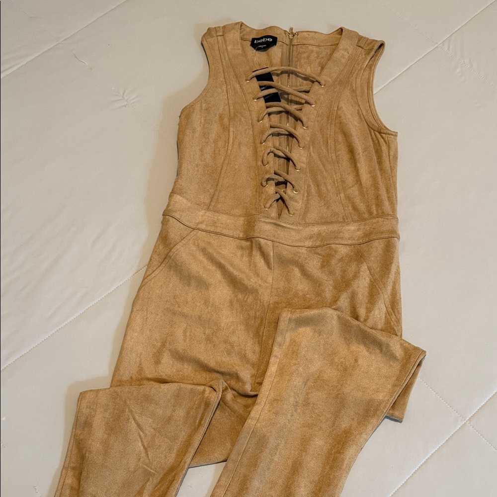 Lace-Up Tan Jumpsuit